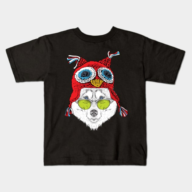 Christmas white husky Kids T-Shirt by Transcendexpectation